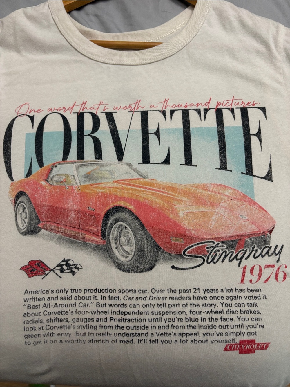 Maurices White Graphic Tee with Red Corvette Print